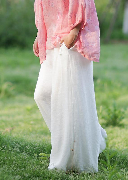 Women's trousers elastic waist tie Tencel cotton loose retro trousers - SooLinen