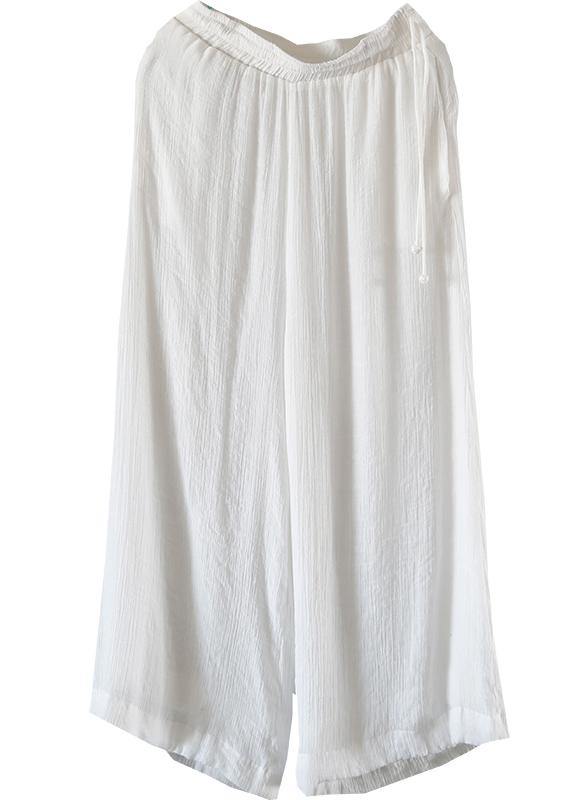 Women's trousers elastic waist tie Tencel cotton loose retro trousers - SooLinen