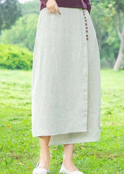 Women's white skirt, loose high waist A-line skirt - SooLinen