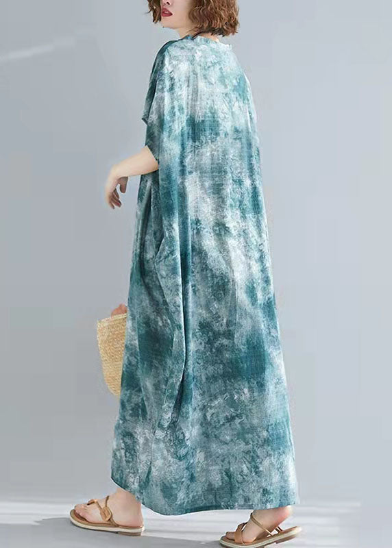 Damen V-Ausschnitt Baumwolle Tunika Top Shape grüne Drucke Kleider Sommer