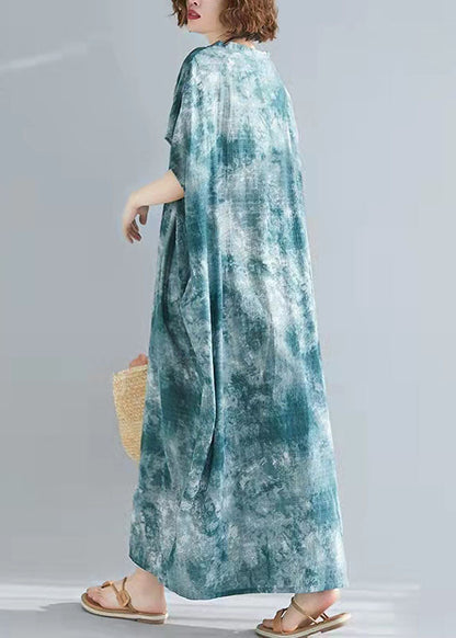 Damen V-Ausschnitt Baumwolle Tunika Top Shape grüne Drucke Kleider Sommer