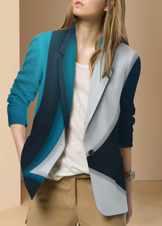 Damen Colorblock-Knopf Peter Pan Kragen Druck Western-Stil Kleidung Mantel Langarm