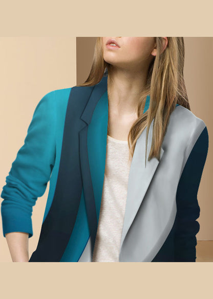 Damen Colorblock-Knopf Peter Pan Kragen Druck Western-Stil Kleidung Mantel Langarm