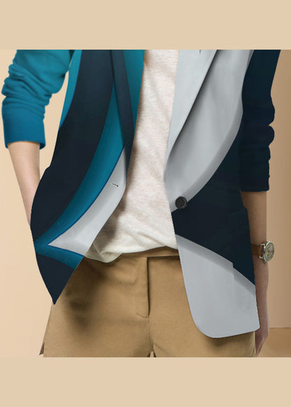 Damen Colorblock-Knopf Peter Pan Kragen Druck Western-Stil Kleidung Mantel Langarm