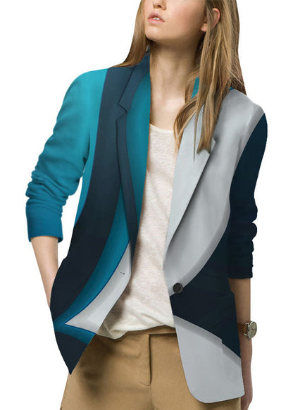 Damen Colorblock-Knopf Peter Pan Kragen Druck Western-Stil Kleidung Mantel Langarm