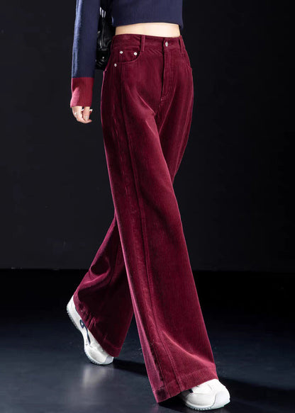 Gelbe Cordhose mit Knopftaschen, weitem Bein und hohem Bund für den Frühling