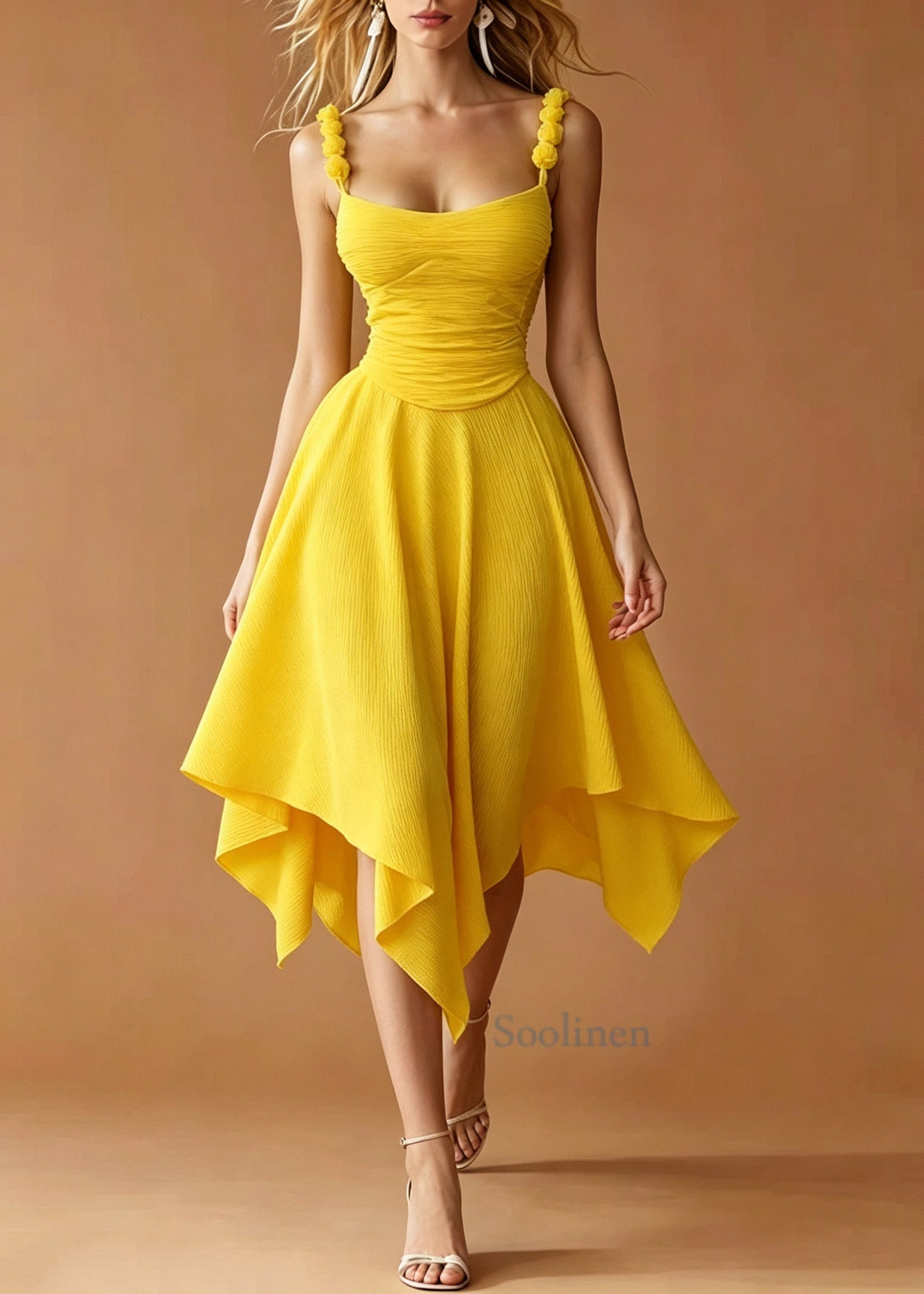 Yellow Cotton Cami Dress Asymmetrical Exra Large Hem Summer