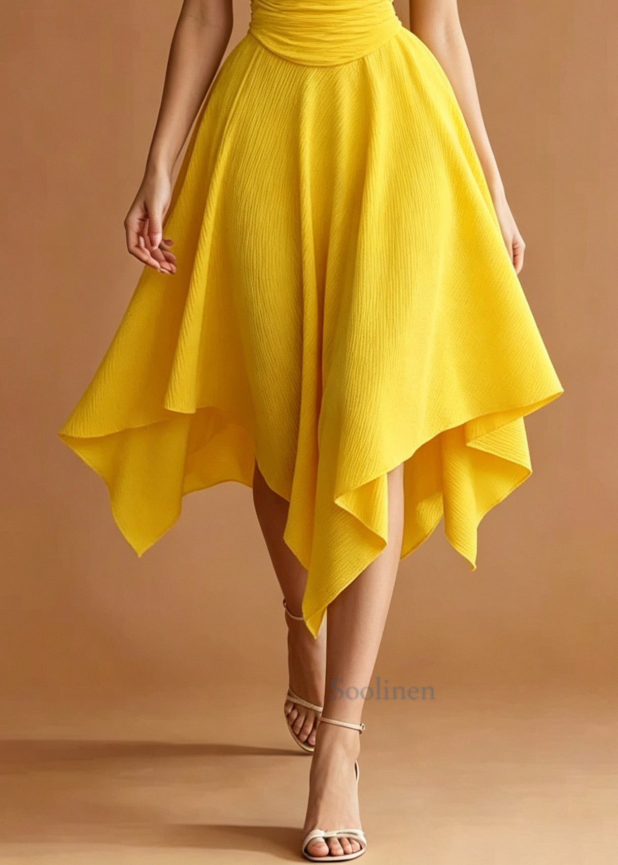 Yellow Cotton Cami Dress Asymmetrical Exra Large Hem Summer