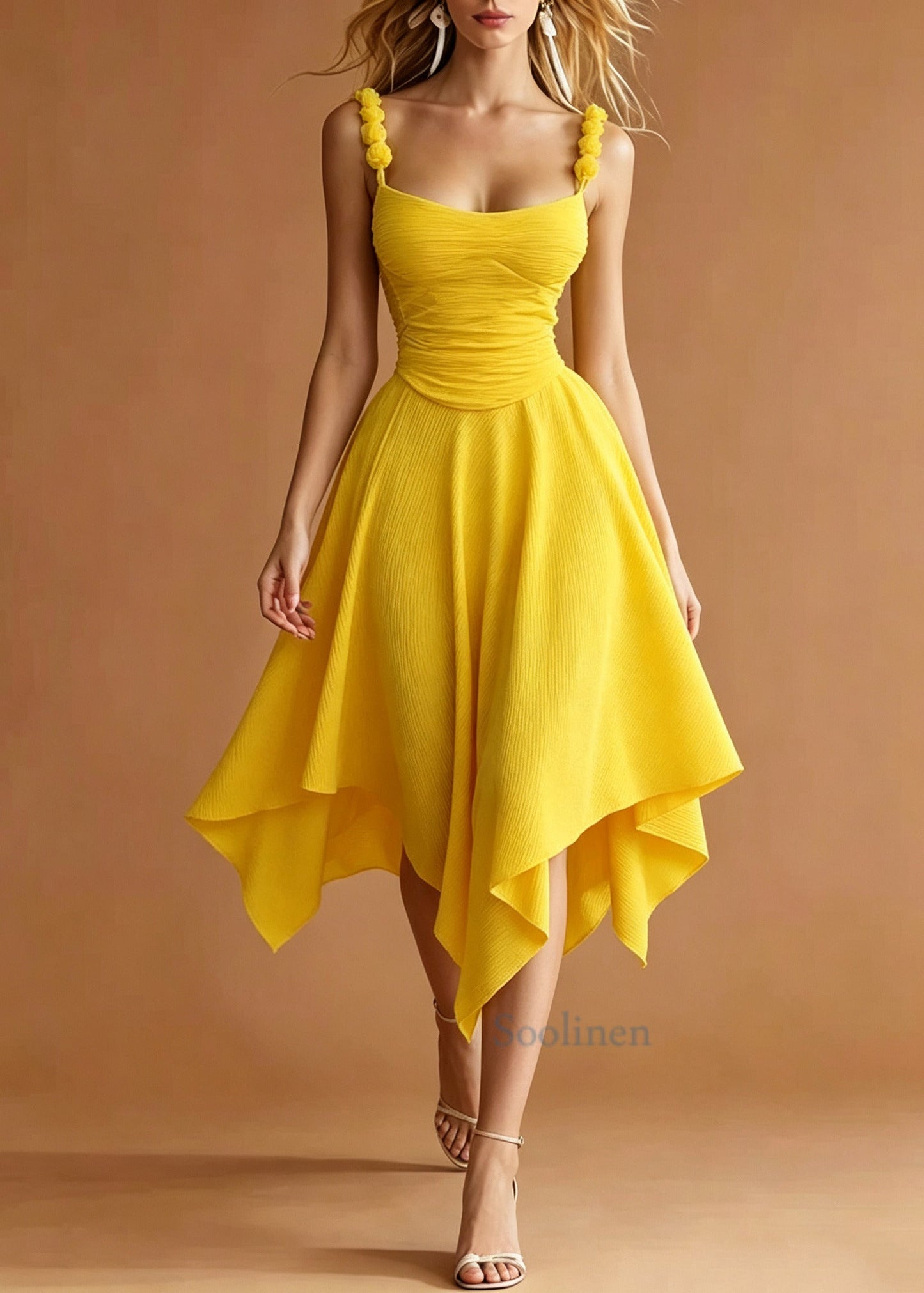 Yellow Cotton Cami Dress Asymmetrical Exra Large Hem Summer