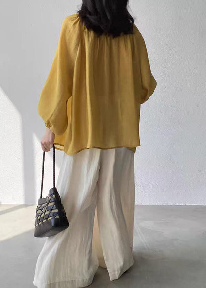 Yellow Cotton UPF 50+ Shirt Top Oversized Lace Up Summer