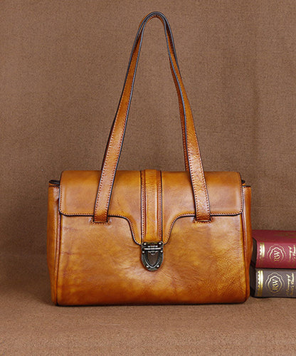 Gelbe Modetrend-Tasche aus Kalbsleder mit Paitings