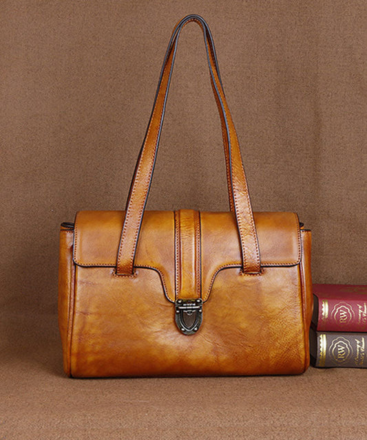 Gelbe Modetrend-Tasche aus Kalbsleder mit Paitings