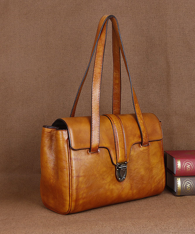 Gelbe Modetrend-Tasche aus Kalbsleder mit Paitings