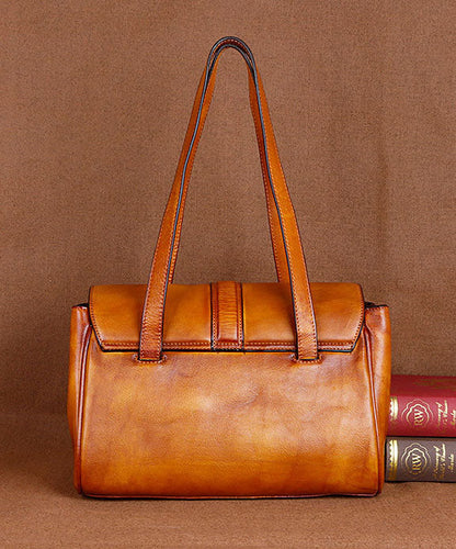 Gelbe Modetrend-Tasche aus Kalbsleder mit Paitings