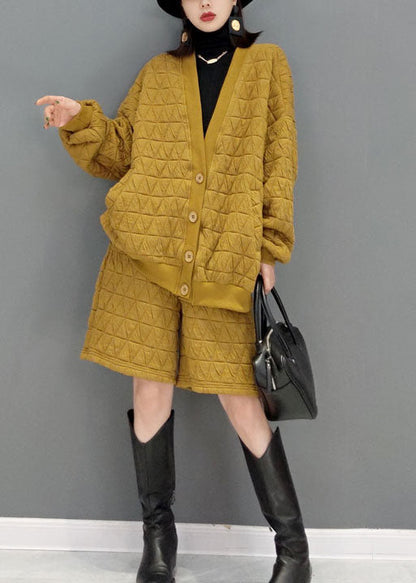 Gelb Feine Baumwolle Gefüllt Lose Zwei Stück Set taste Winter