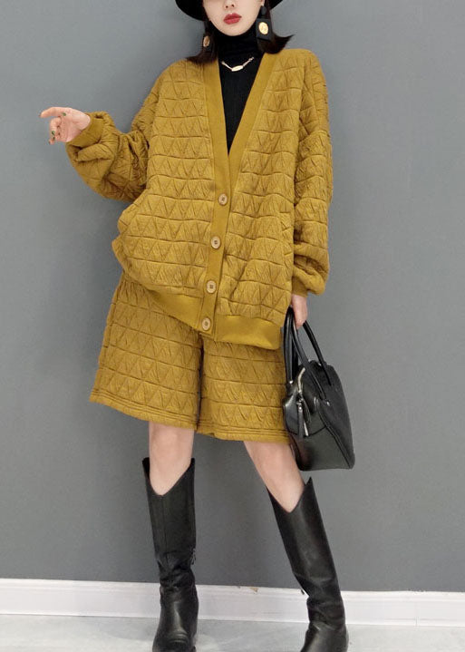 Gelb Feine Baumwolle Gefüllt Lose Zwei Stück Set taste Winter