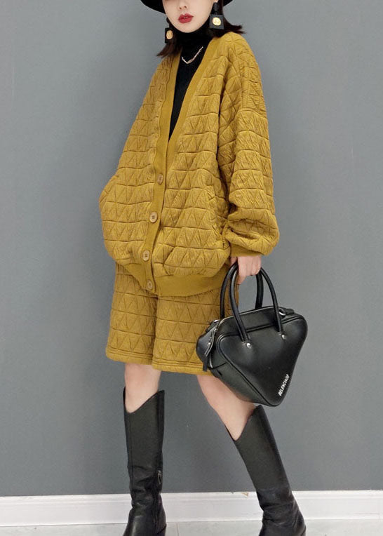 Gelb Feine Baumwolle Gefüllt Lose Zwei Stück Set taste Winter