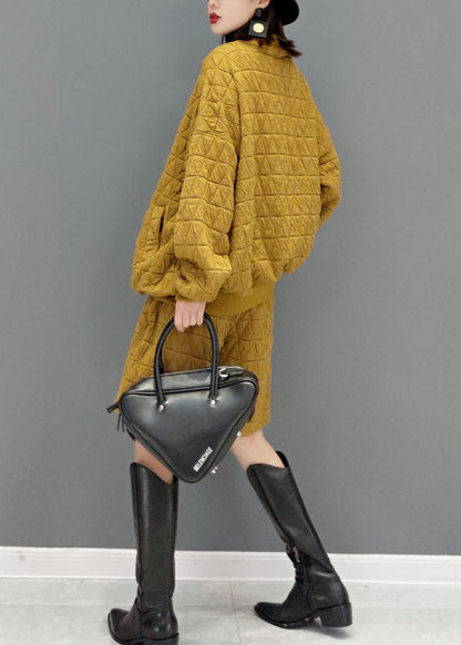 Gelb Feine Baumwolle Gefüllt Lose Zwei Stück Set taste Winter