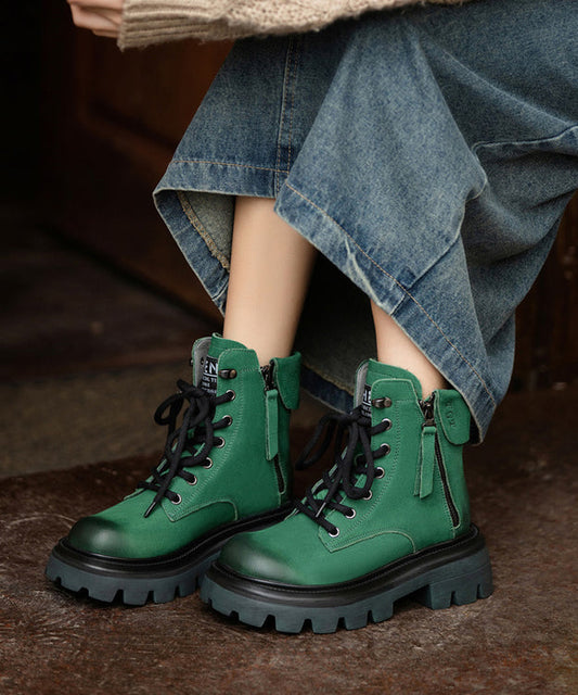 Yellow Lace Up Splicing Platform Boots Fuzzy Wool Lined