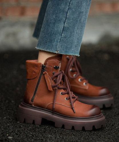 Yellow Lace Up Splicing Platform Boots Fuzzy Wool Lined