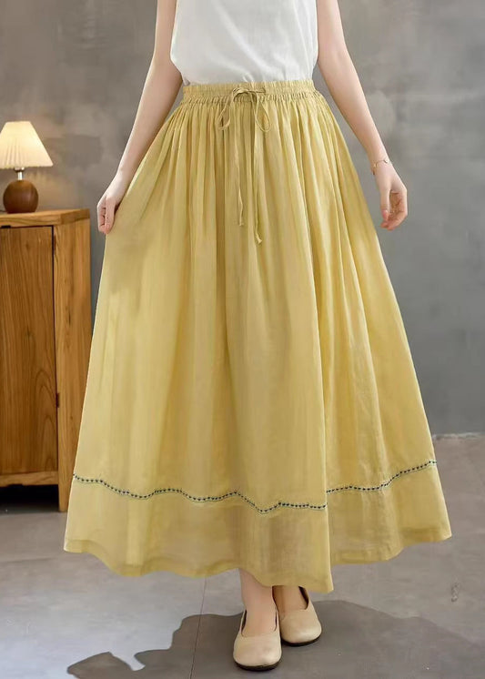 Yellow Linen Holiday Skirt Embroidered Exra Large Hem Summer