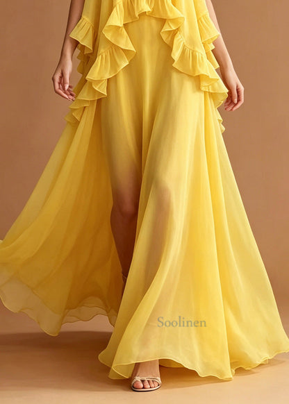 Yellow Patchwork Chiffon Mini Dress Ruffled Flower Summer