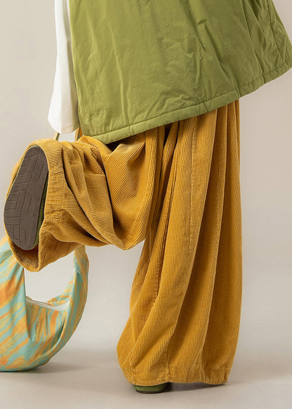 Gelbe Patchwork-Hose mit elastischem Bund und weitem Bein