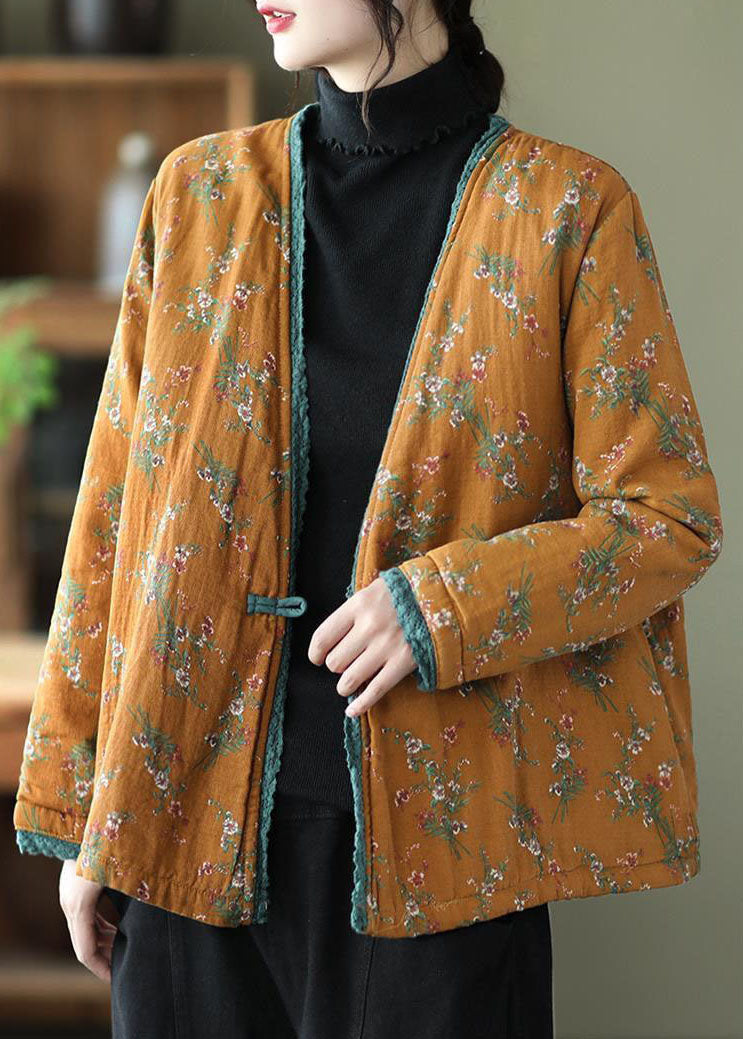 Gelb Patchwork Spitze Feine Baumwolle Gefüllt Strickjacke V-ausschnitt