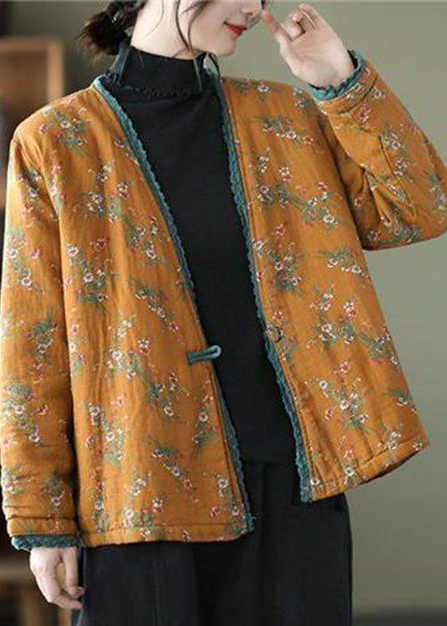 Gelb Patchwork Spitze Feine Baumwolle Gefüllt Strickjacke V-ausschnitt