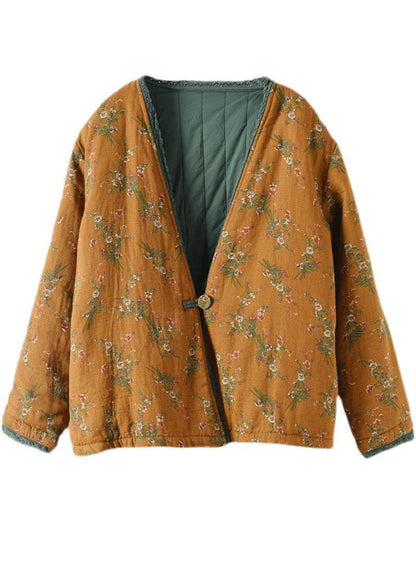 Gelb Patchwork Spitze Feine Baumwolle Gefüllt Strickjacke V-ausschnitt