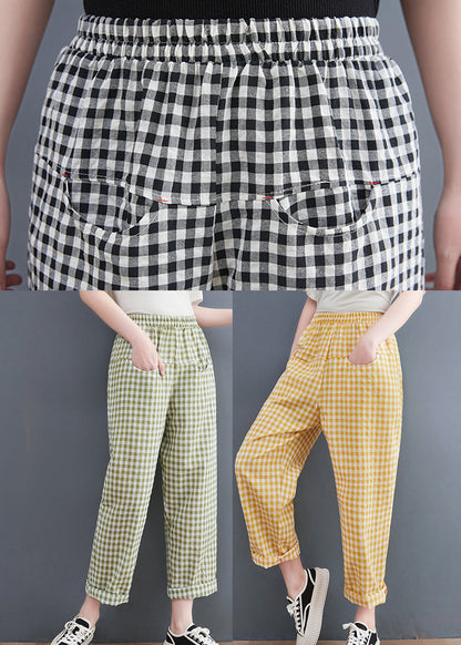 Gelb Plaid Hohe Taille Lose Haremshose Frühling