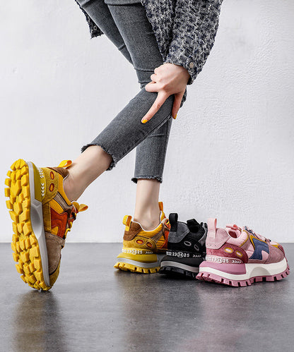 Gelbe Plateau-Wildlederschuhe, bequeme Sportschuhe mit Schnürung