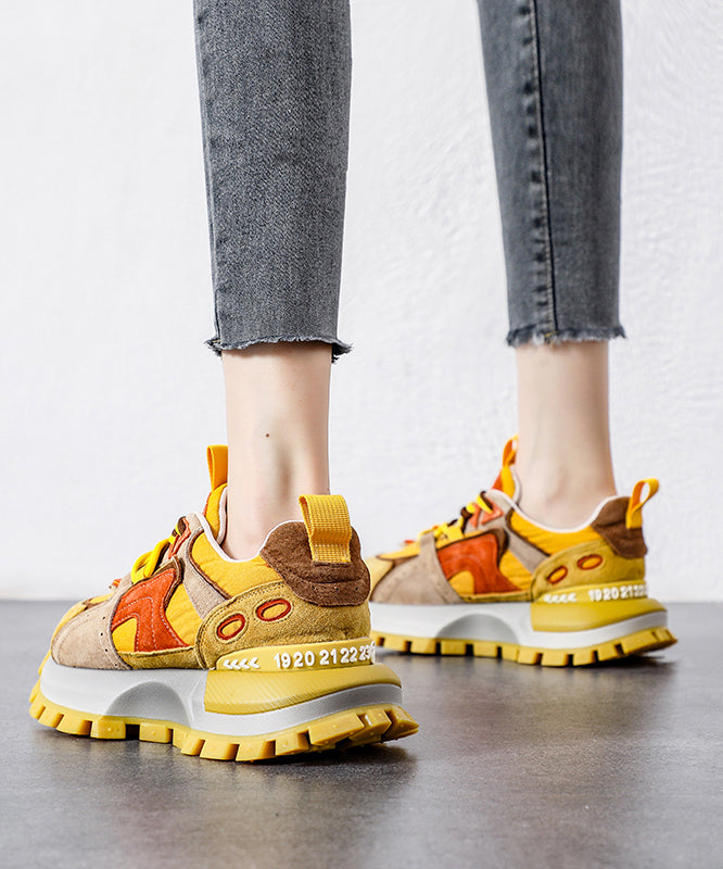 Gelbe Plateau-Wildlederschuhe, bequeme Sportschuhe mit Schnürung