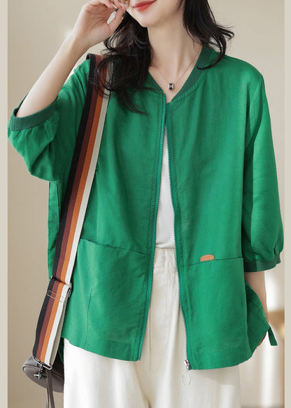 Abrigos finos de lino con bolsillos amarillos y cremallera de patchwork con mangas de pulsera