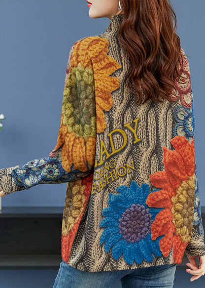 Gelb Print Wolle Strick Pullover Tops Chunky Oversized Winter