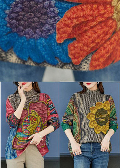 Gelb Print Wolle Strick Pullover Tops Chunky Oversized Winter
