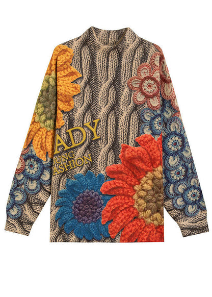 Gelb Print Wolle Strick Pullover Tops Chunky Oversized Winter