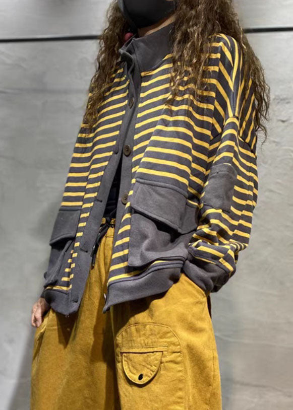 Gelb Gestreiften Patchwork Mäntel Outwear Langarm