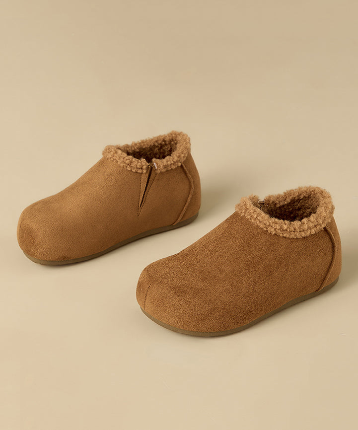 Yellow Suede Splicing Platform Flat Shoes Fuzzy Wool Lined