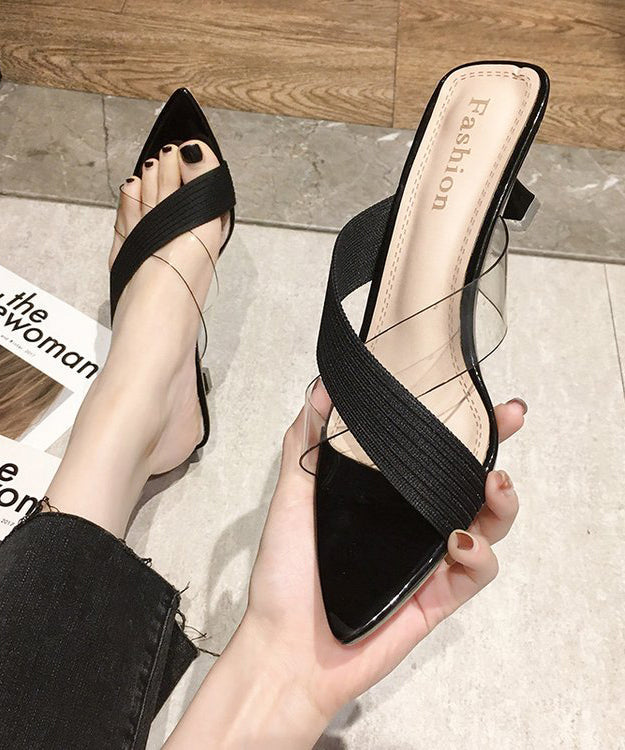 Yellow Suede Splicing Zircon High Heel Slide Sandals