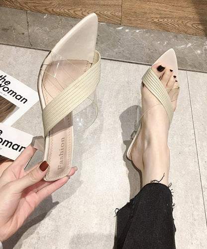 Yellow Suede Splicing Zircon High Heel Slide Sandals