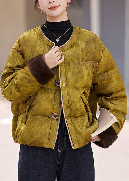 Chaquetas acolchadas de plumón de pato con efecto tie-dye amarillo de gran tamaño para invierno