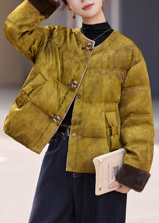 Chaquetas acolchadas de plumón de pato con efecto tie-dye amarillo de gran tamaño para invierno