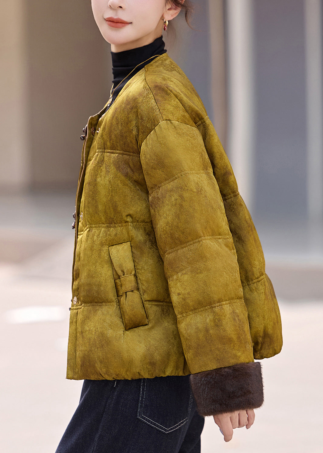 Chaquetas acolchadas de plumón de pato con efecto tie-dye amarillo de gran tamaño para invierno