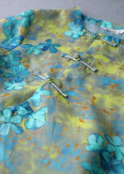 Yellow Vintage Linen Shirts Top Button Three Quarter sleeve