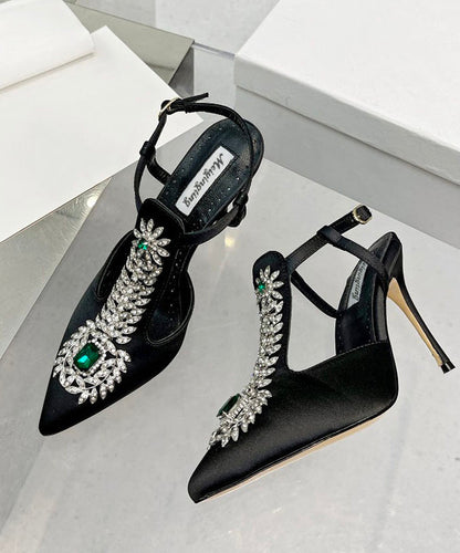 Gelb Zirkon Boutique Spleißen Stiletto Sandalen Spitzschuh Aushöhlen