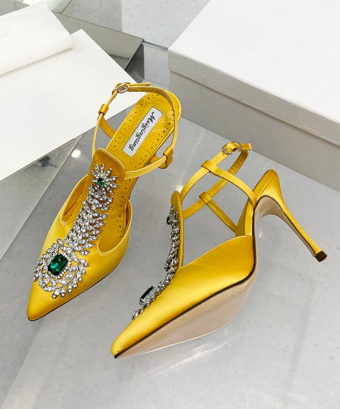 Gelb Zirkon Boutique Spleißen Stiletto Sandalen Spitzschuh Aushöhlen