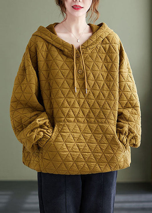 Gelbes warmes Baumwoll-Sweatshirt mit Kordelzug für den Winter