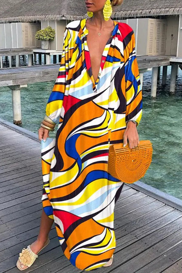ABSTRACT BUTTON SHIRT DRESS