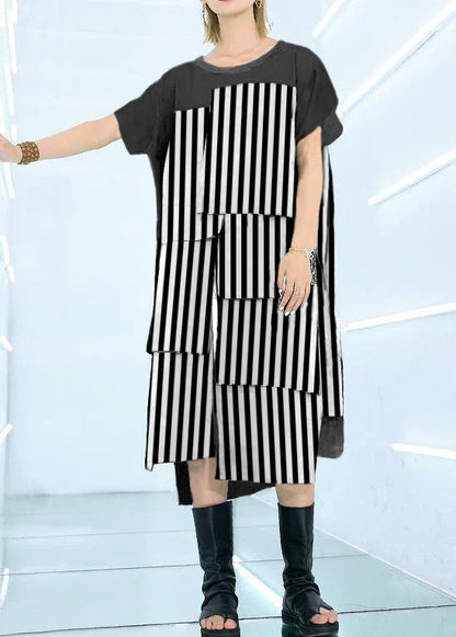 100 % schwarze Baumwollkleidung für Damen, asymmetrisches Sommerkleid für den Alltag